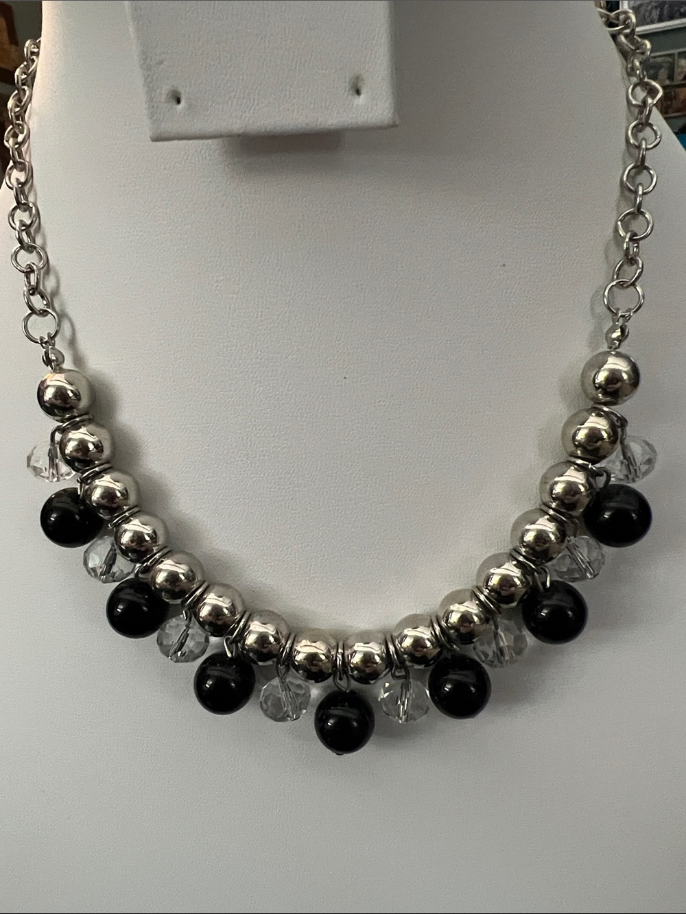 Paparazzi Classic Silver-Tone Necklace with Black and Clear Beads